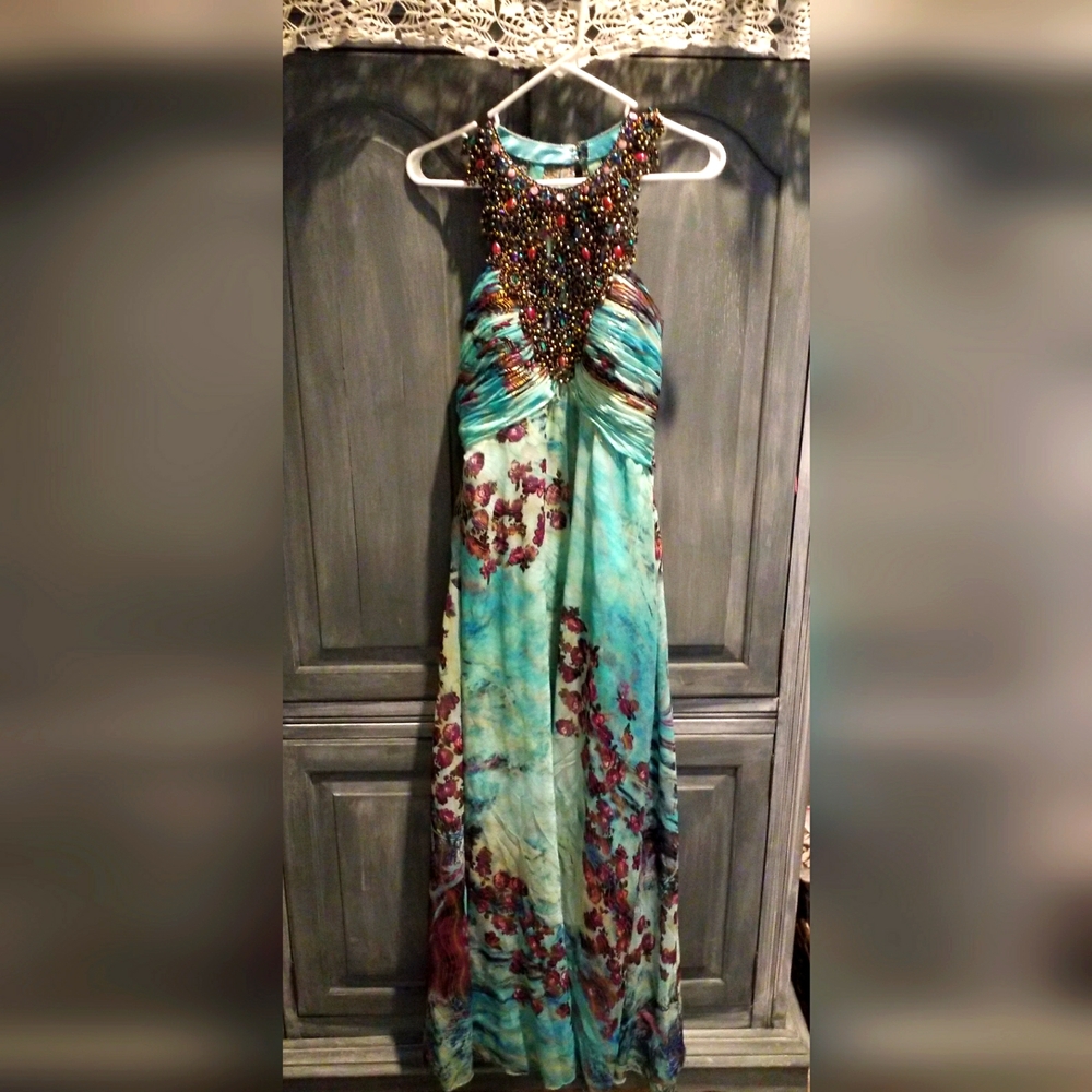 Jovani Multicolor Beaded Maxi Dress